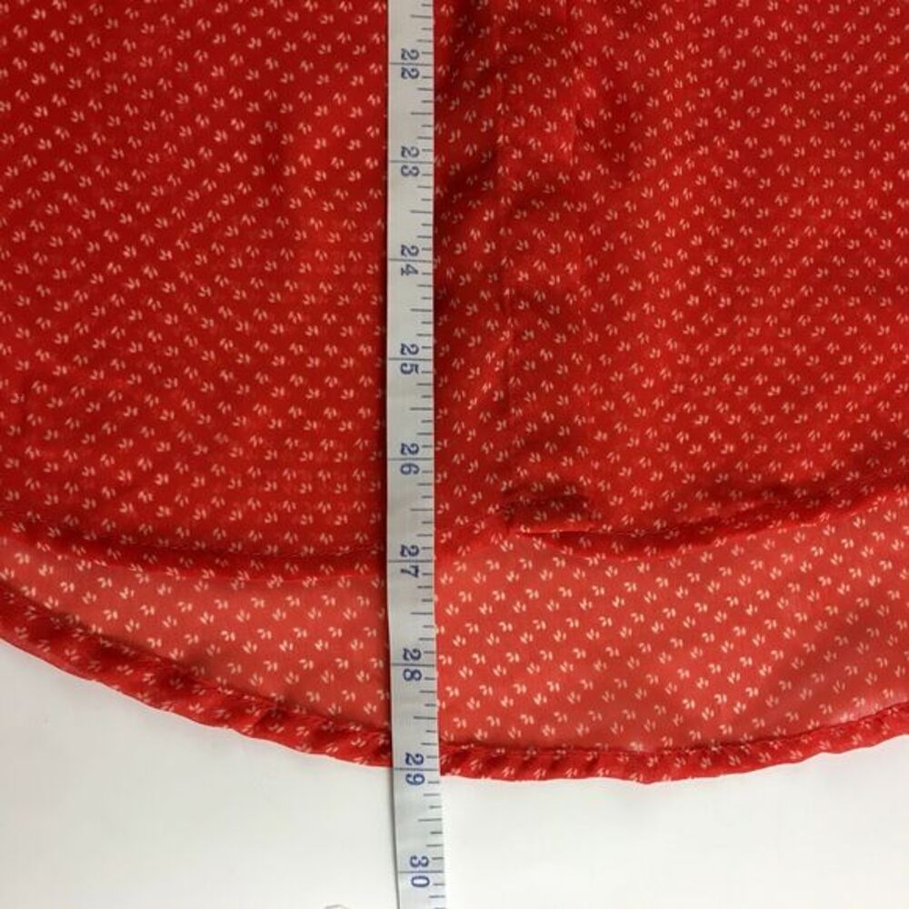 Old Navy Women's Size Sp Red/Beige Sheer Floral Geo. Hi-Lo Long Sleeved Blouse - Picture 10 of 10